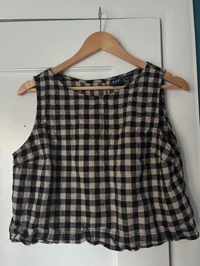 GAP Linen Black and Cream Gingham Sleeveless Tank
